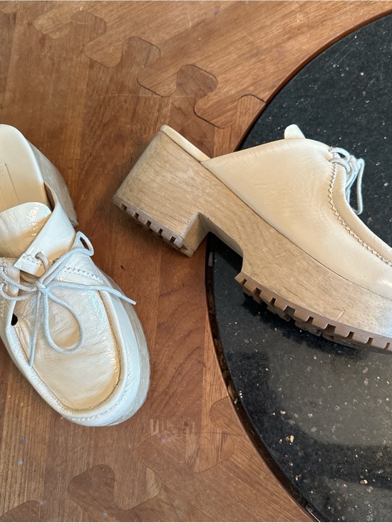 Rachel Comey Shoes - Rachel Comey Cream Leather Platform Clog Mules with Lug Sole
